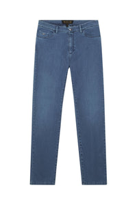 Jean à broderie délavé - Bleu