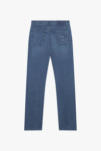 Jean à broderie délavé - Bleu