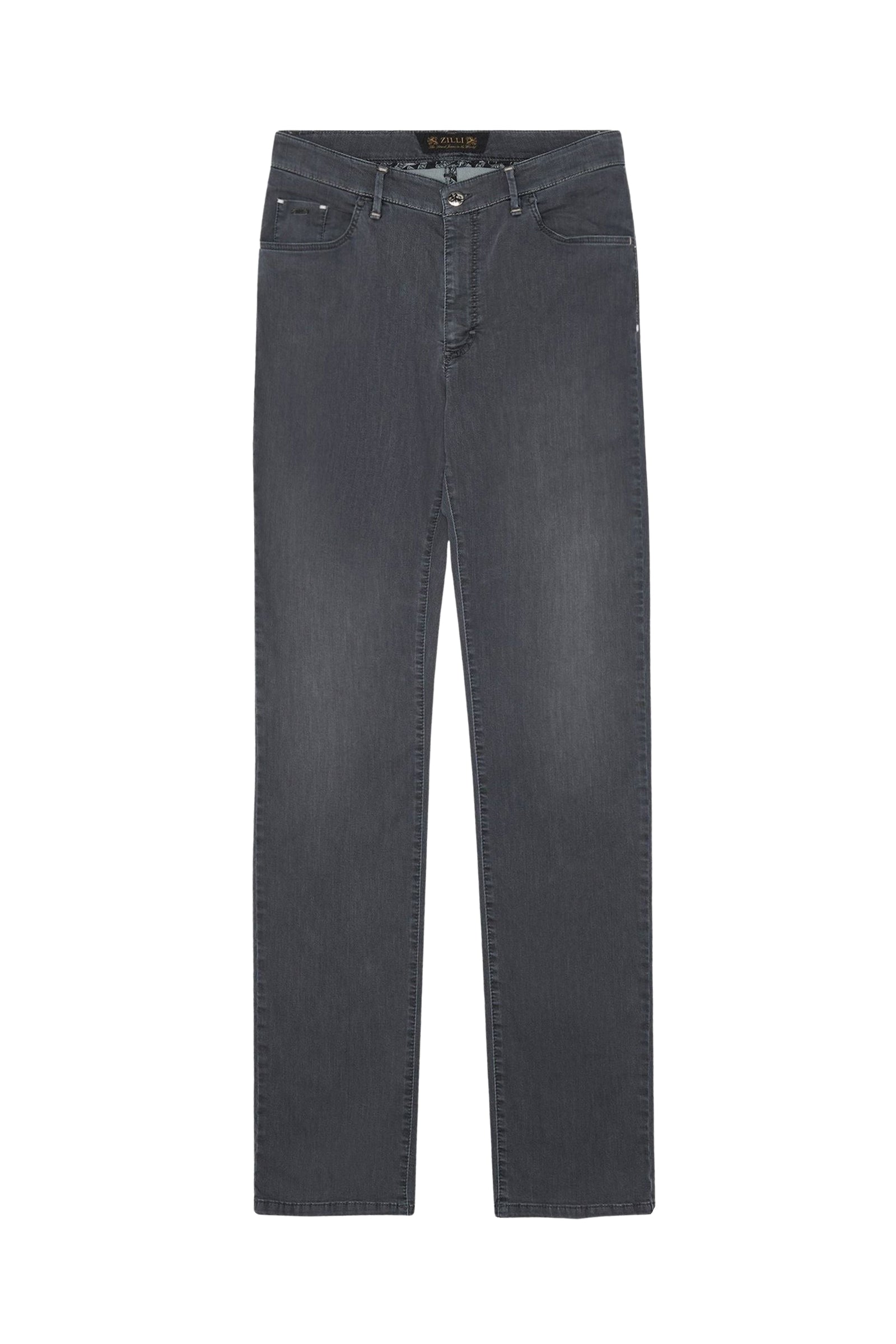 Jean droit à broderie délavé - Gris