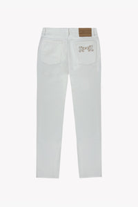 Straight leg jacquard jeans with patch - Ecru
