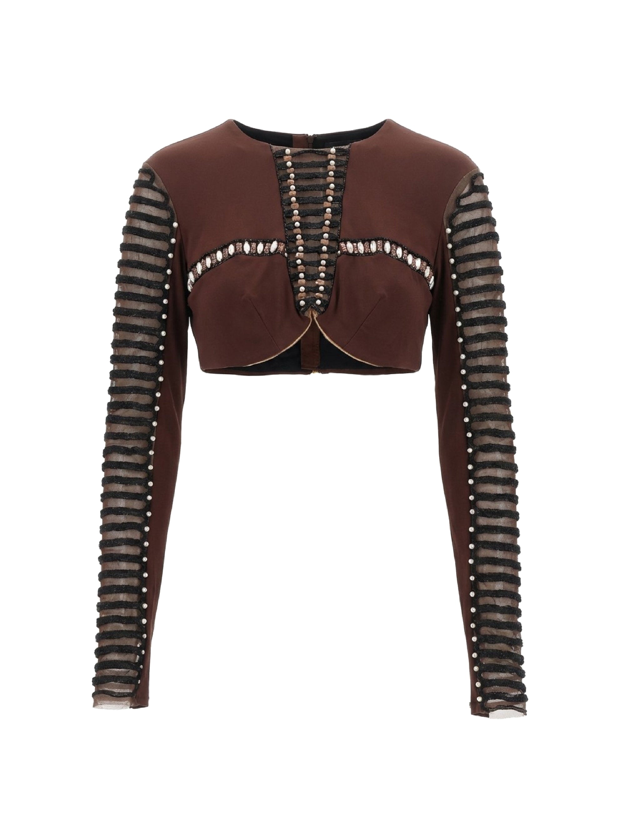 Long-sleeved T-shirt with embroidery - Fondente