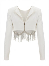Long-sleeved t-shirt with fringes - Avorio