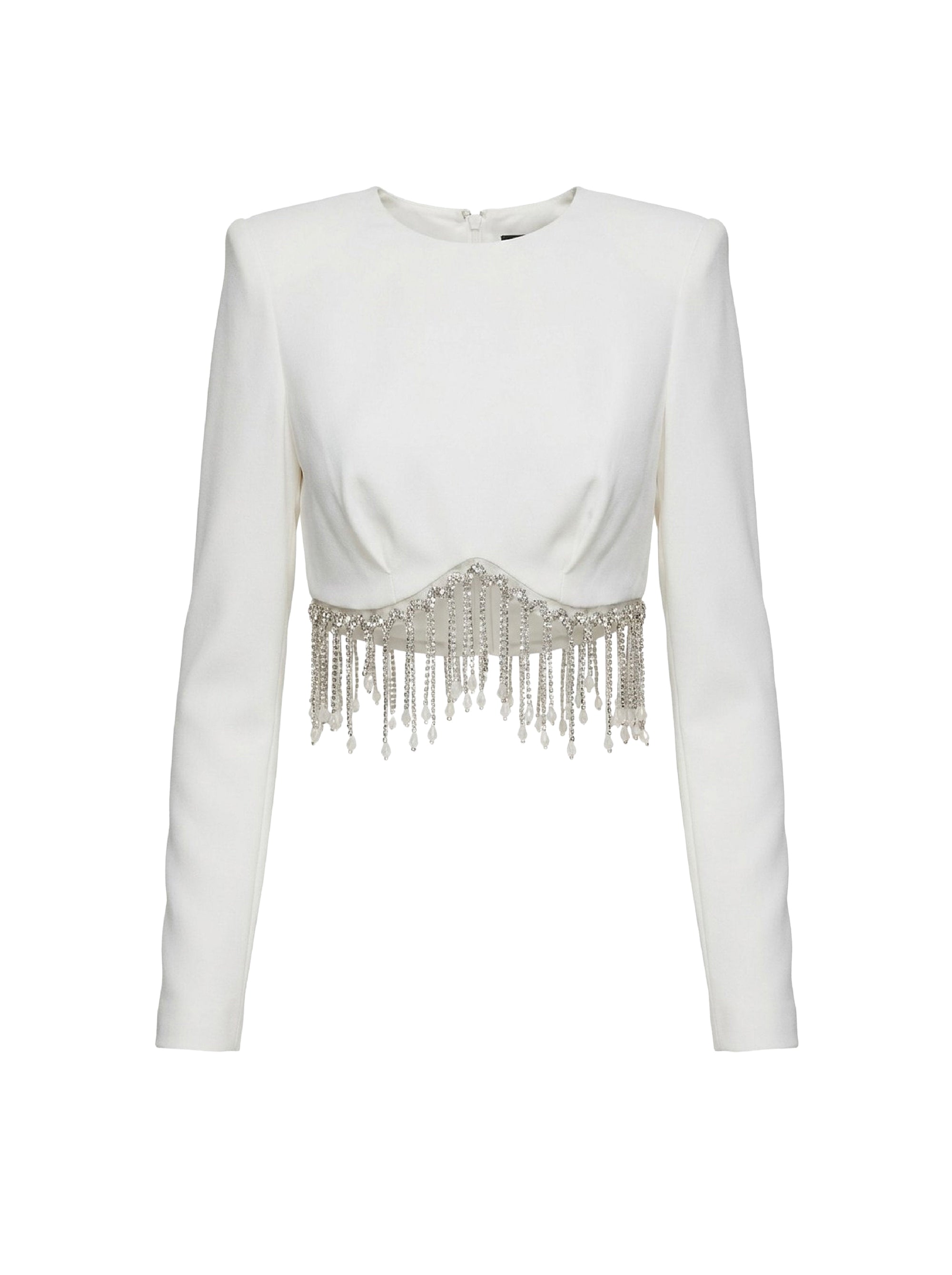 Long-sleeved t-shirt with fringes - Avorio