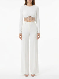Long-sleeved t-shirt with fringes - Avorio
