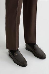 Mocassins à ornement métallique en cuir exotique grainé - Marron