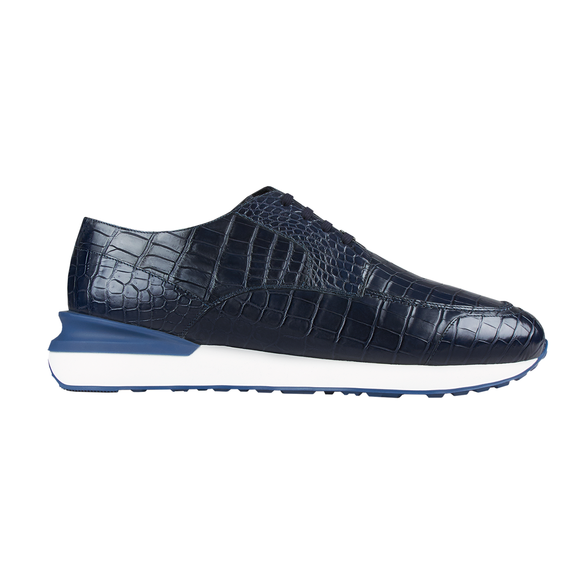 Sneakers basses en cuir précieux - Bleu & Blanc