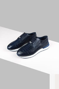 Sneakers basses en cuir précieux - Bleu & Blanc