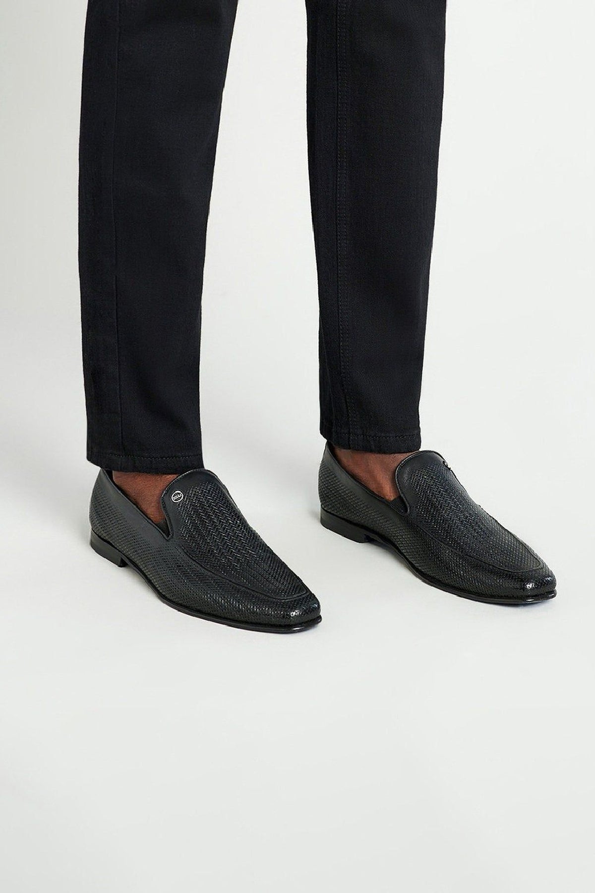Mocassins à motif gaufré en cuir - Noir