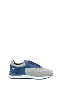 Sneakers basses à effet reptile en cuir - Light Grey & Blue