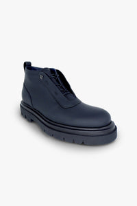 Bottines à fermeture éclair en cuir - Bleu Marine