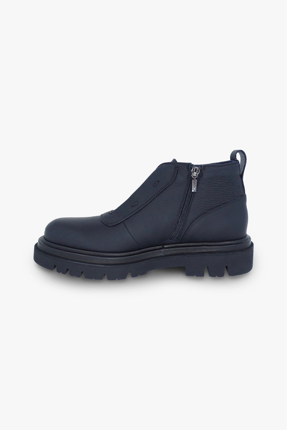 Bottines à fermeture éclair en cuir - Bleu Marine