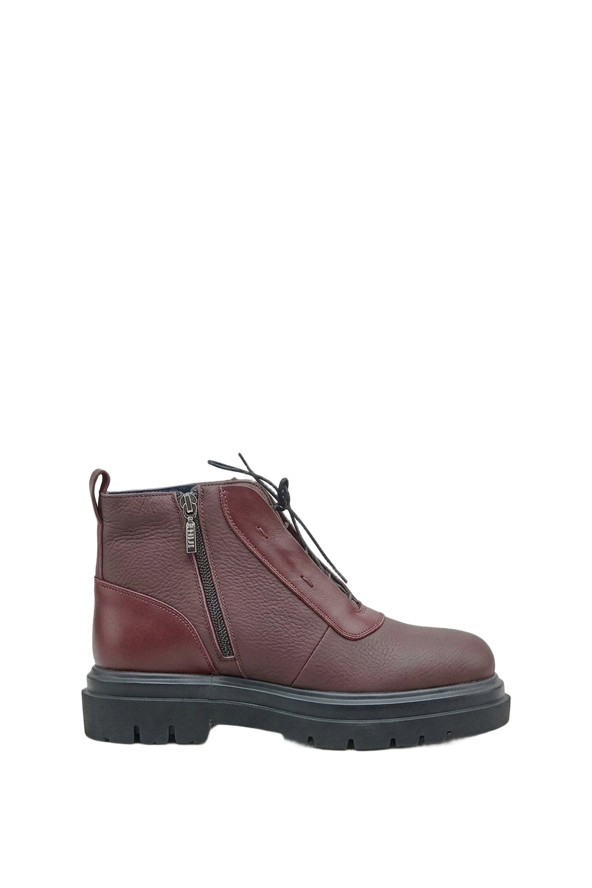 Bottines à finition grainée en cuir - Burgundy