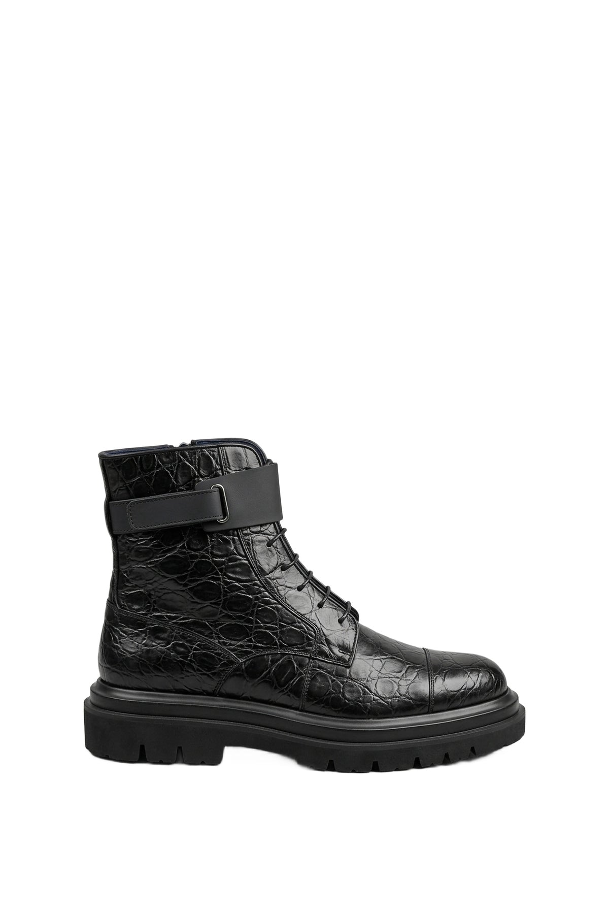 Bottines hautes à lacets en cuir précieux - No color
