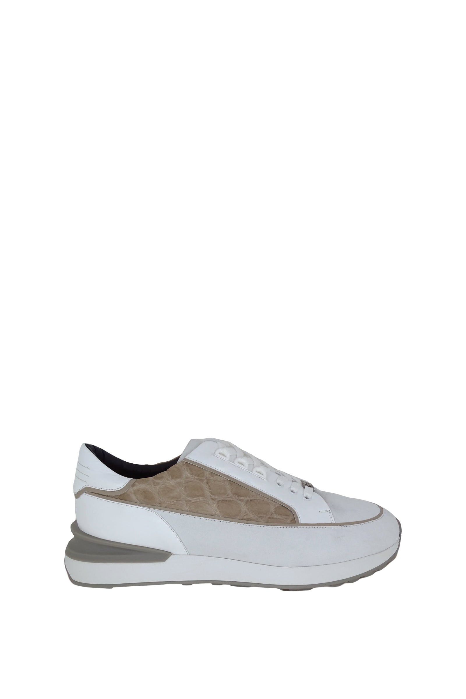 Baskets basses texturées en cuir - Blanc & Beige