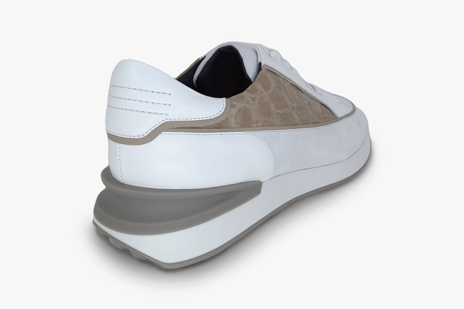 Baskets basses texturées en cuir - Blanc & Beige