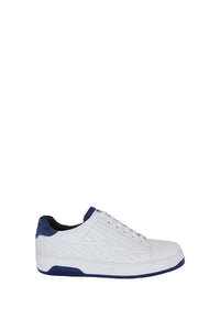 Baskets basses à surpiqûres en cuir et daim - Blanc & Bleu
