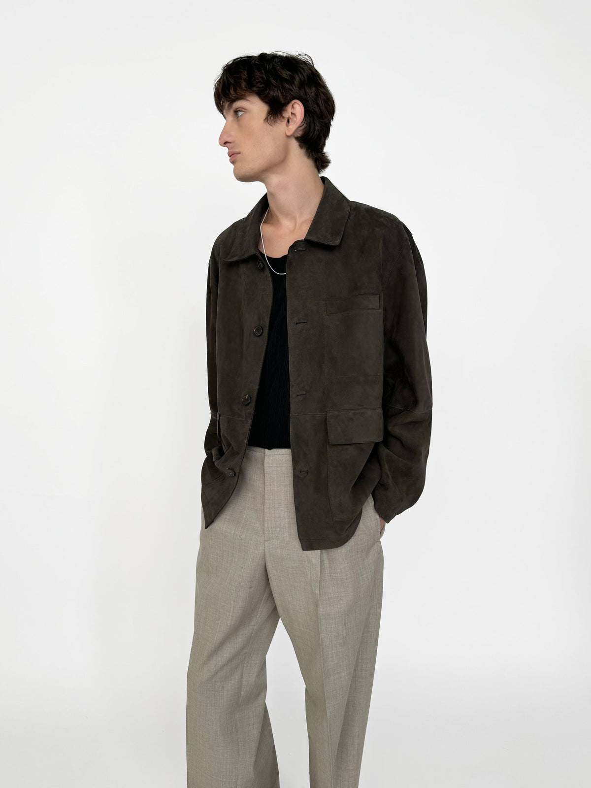SUEDE CHORE COATDARK BROWN