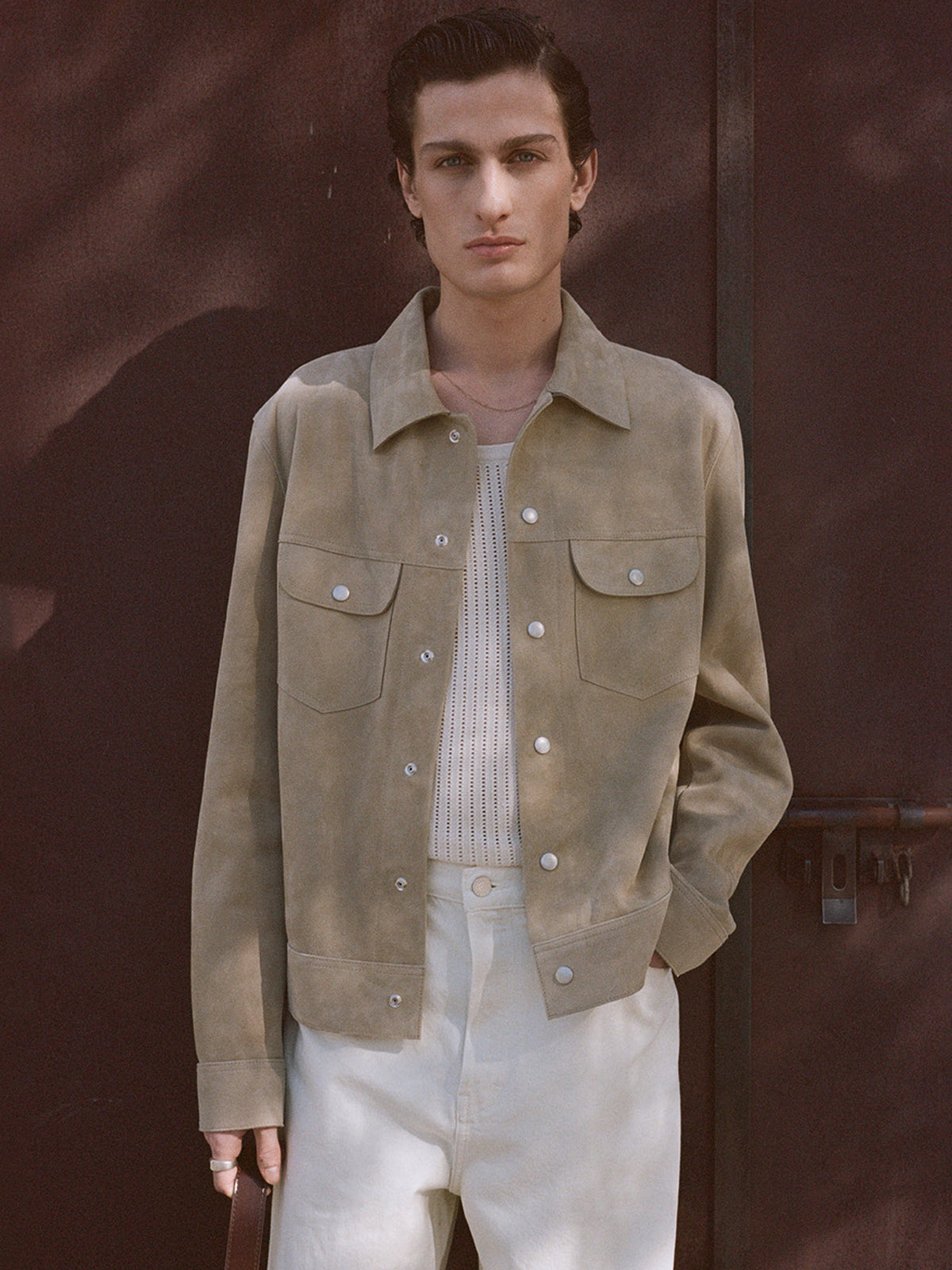SUEDE TRUCKER JACKETOXFORD BEIGE