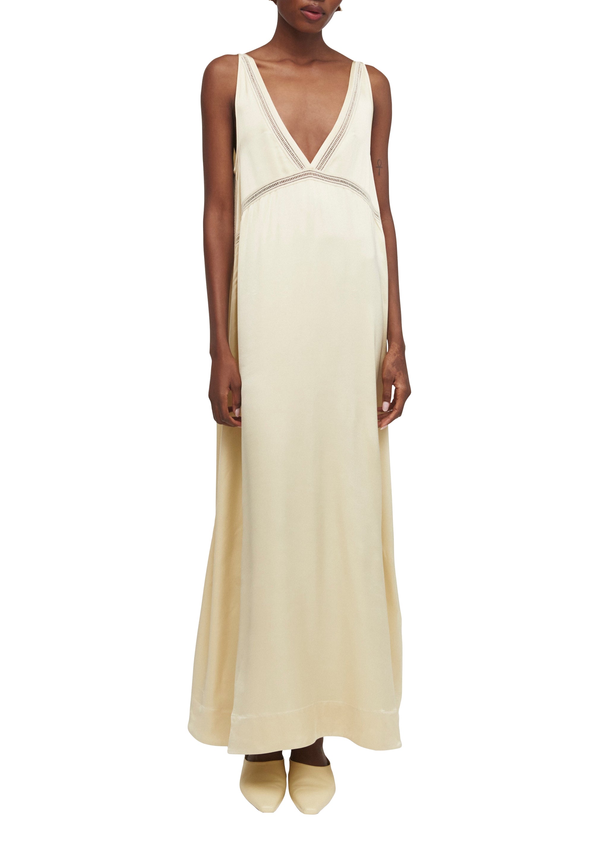 Robe longue Meadow à bordures - Champagne