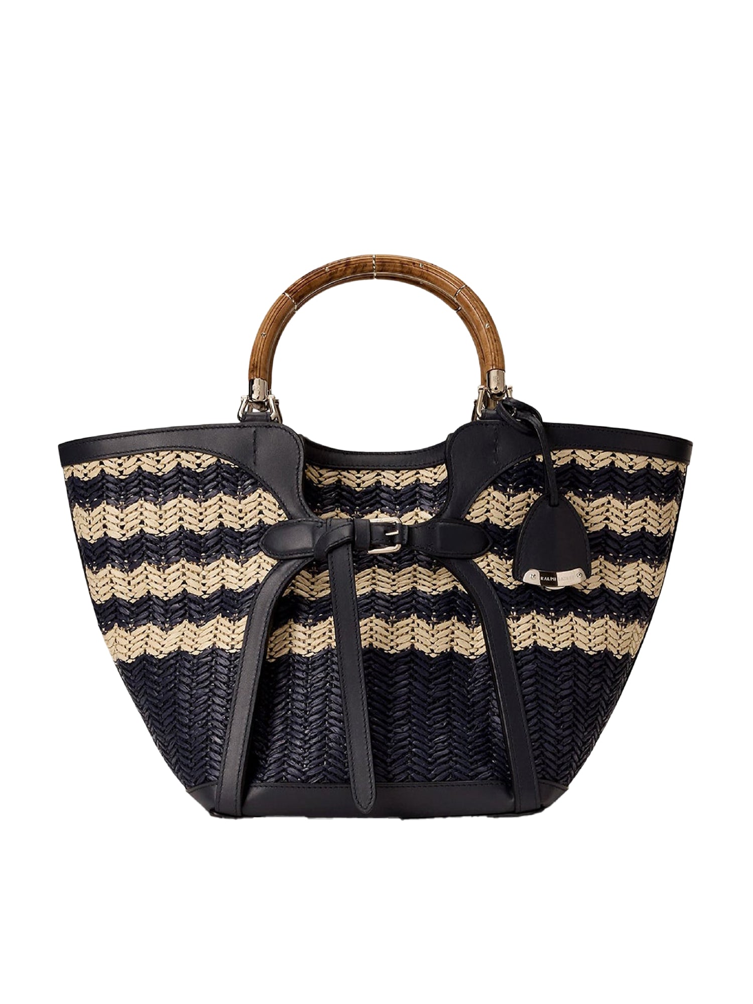Cabas Ralph en raphia tressé - Navy & Natural