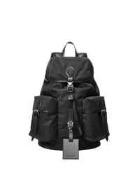 Sac à dos en sergé bordé de cuir - Black