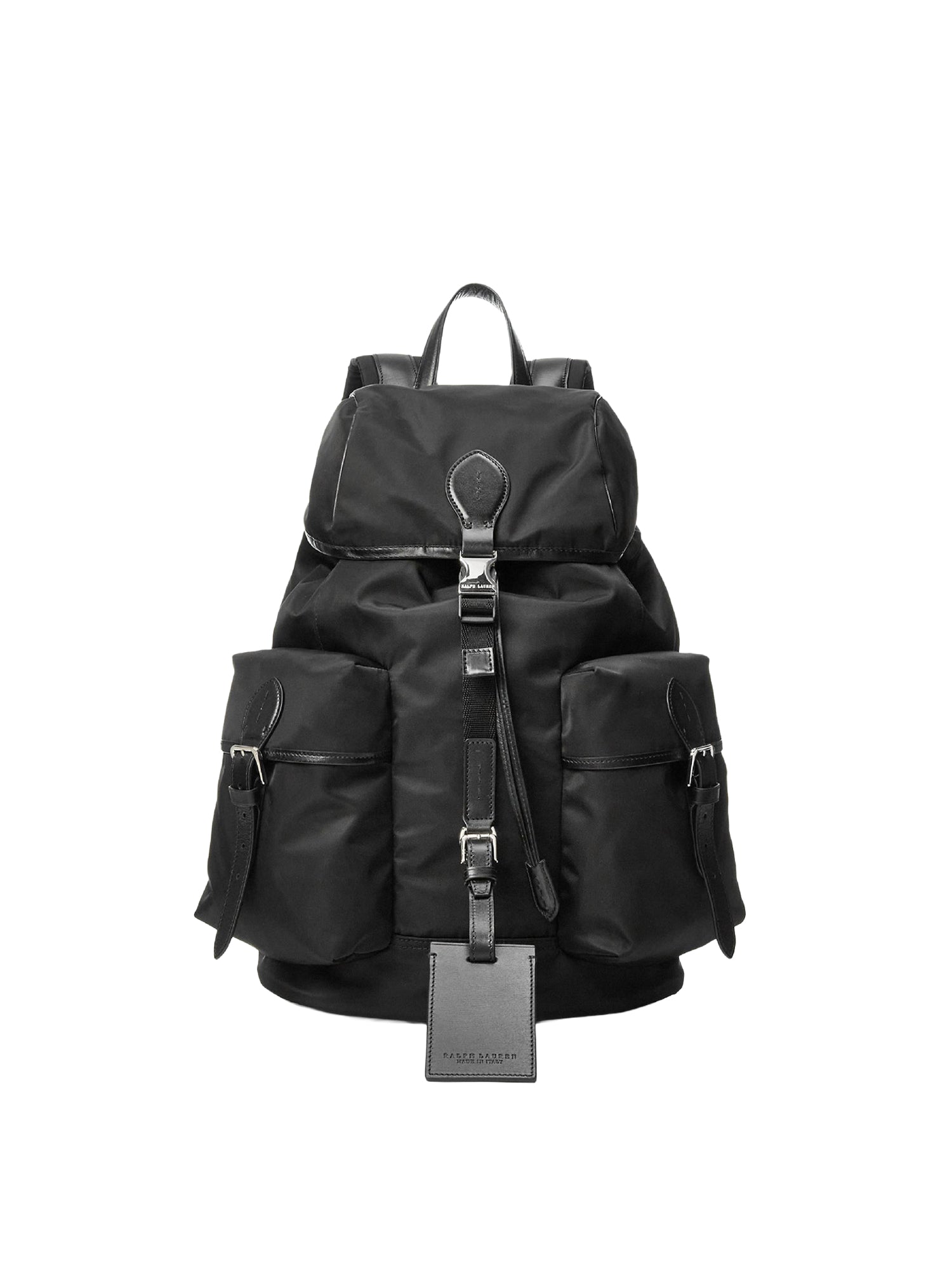 Sac à dos en sergé bordé de cuir - Black