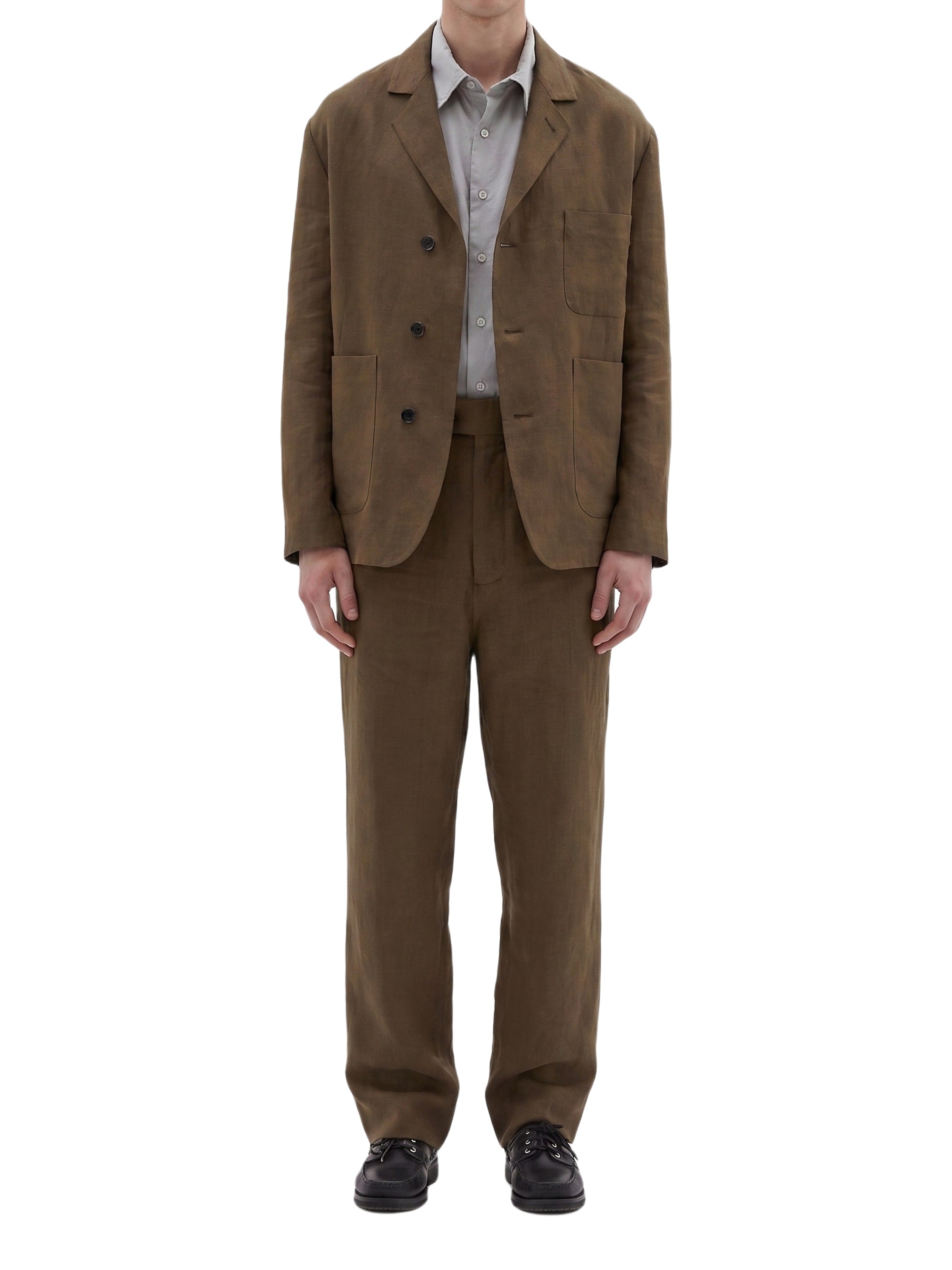 Linen blazer with shirt cuffs - Brown & Green