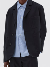 Wool blazer with shirt cuffs - Navy