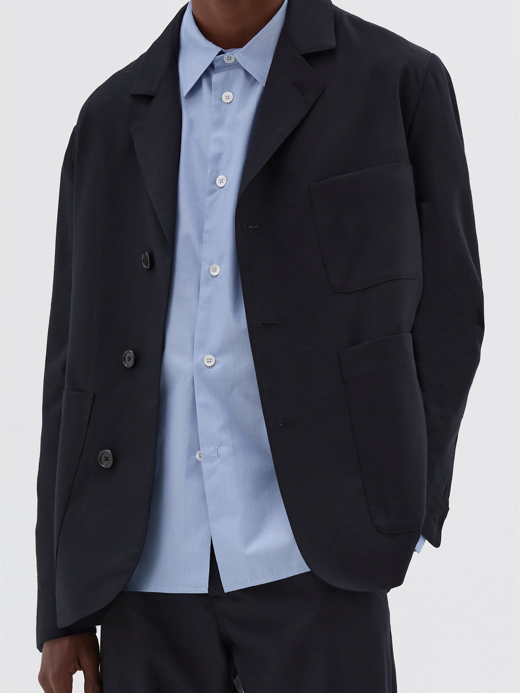 Wool blazer with shirt cuffs - Navy
