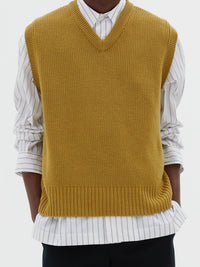 Pull ample sans manches en laine - Mustard