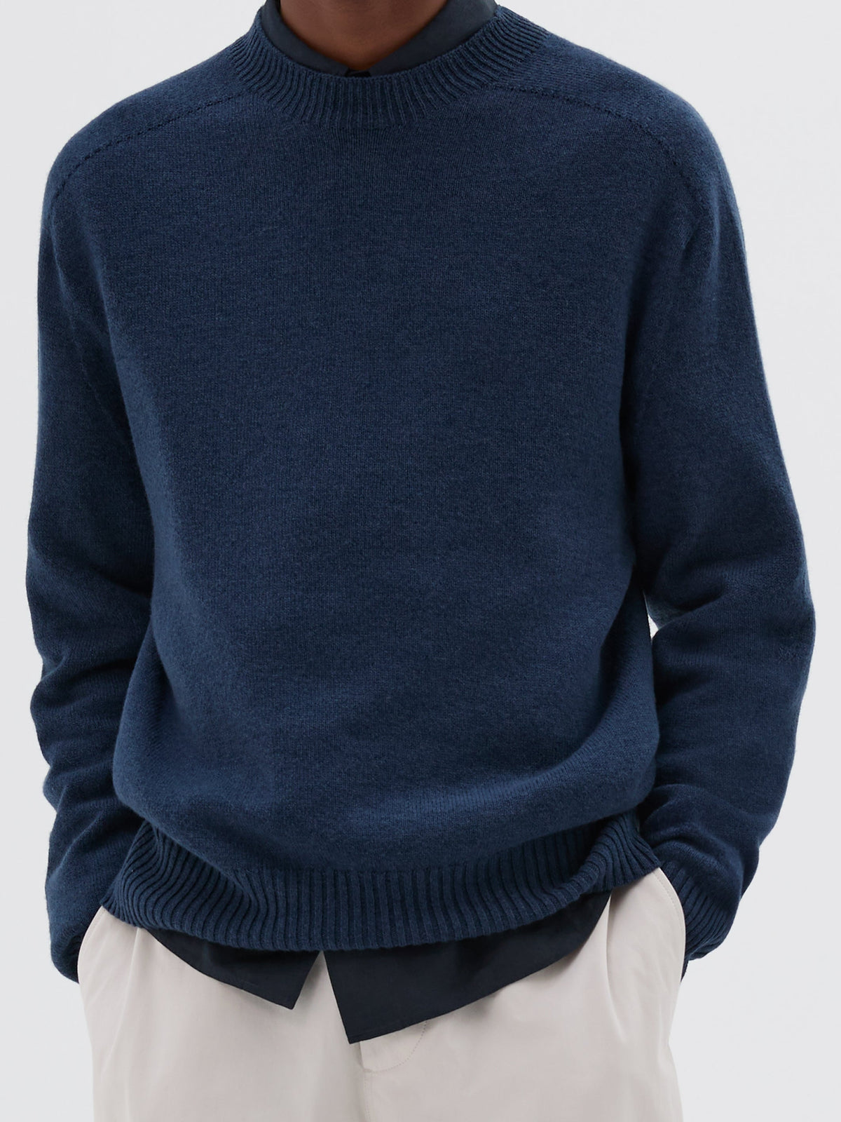 Pull col rond sans coutures en cachemire - Blue