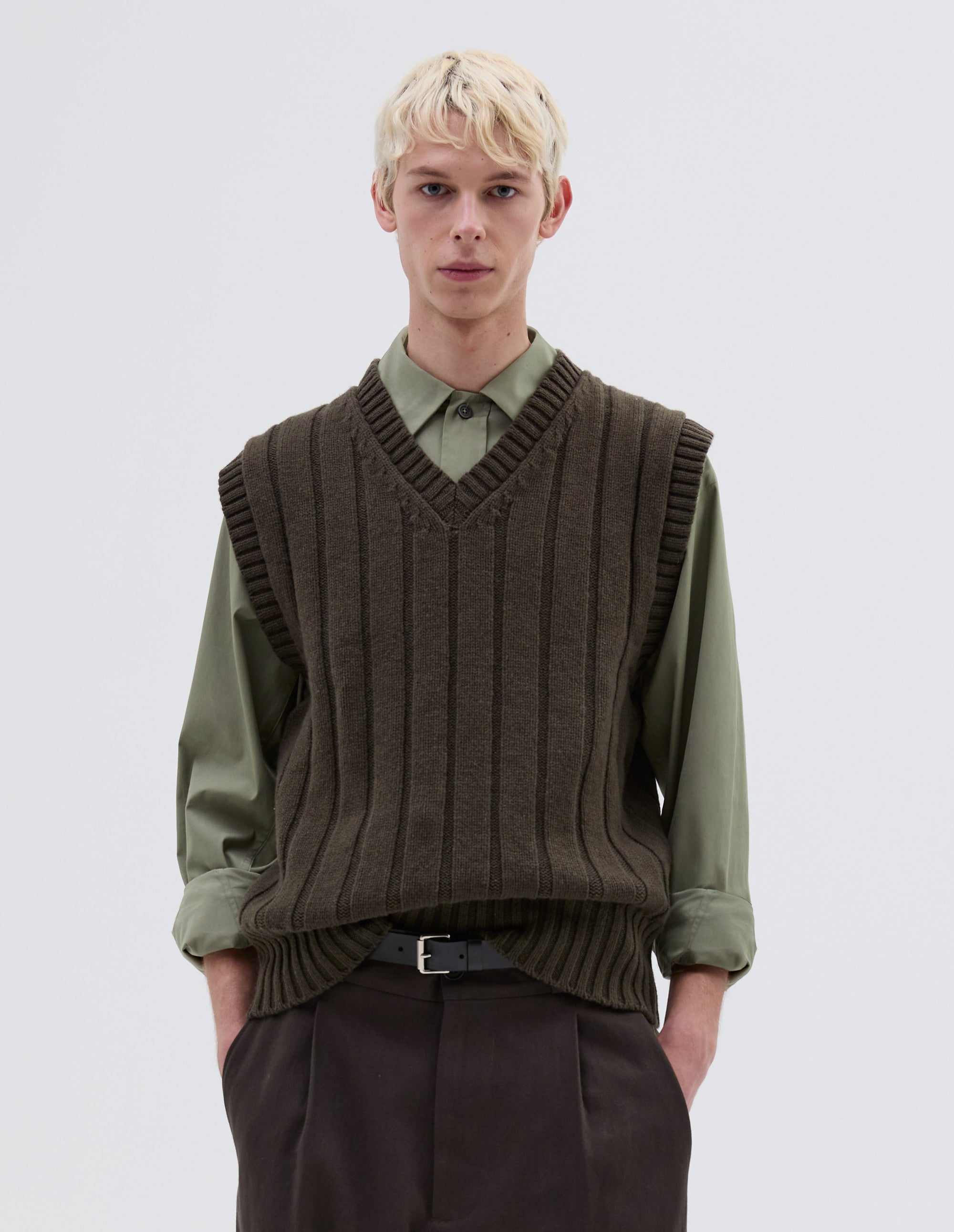 Débardeur en maille à larges côtes - Khaki