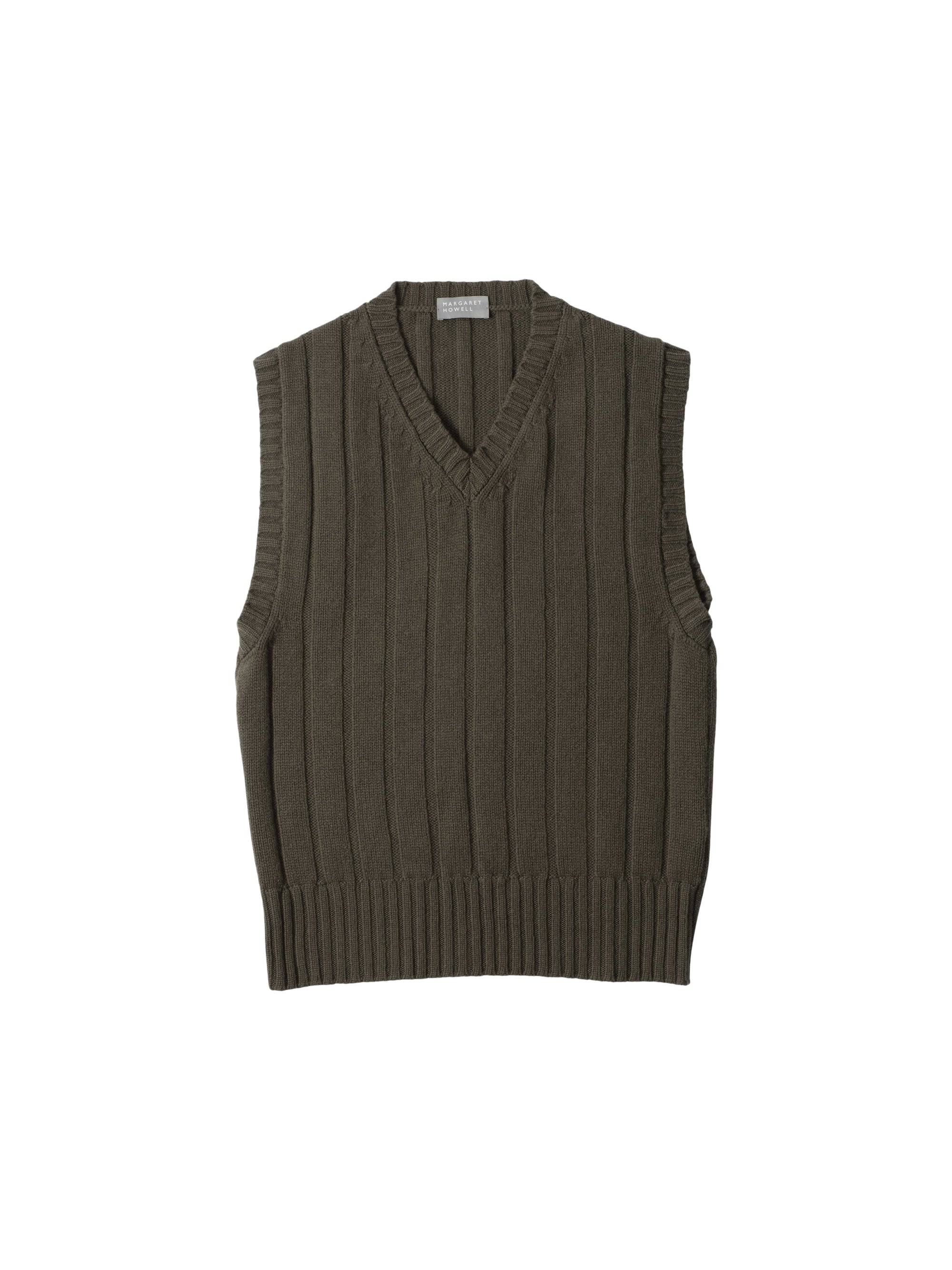 Pull boxy sans manches en laine - Khaki