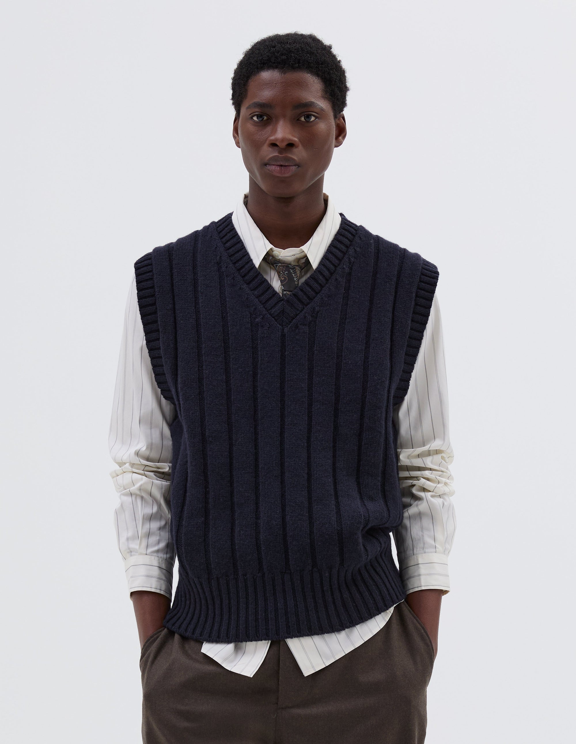 Débardeur en maille à larges côtes - Navy