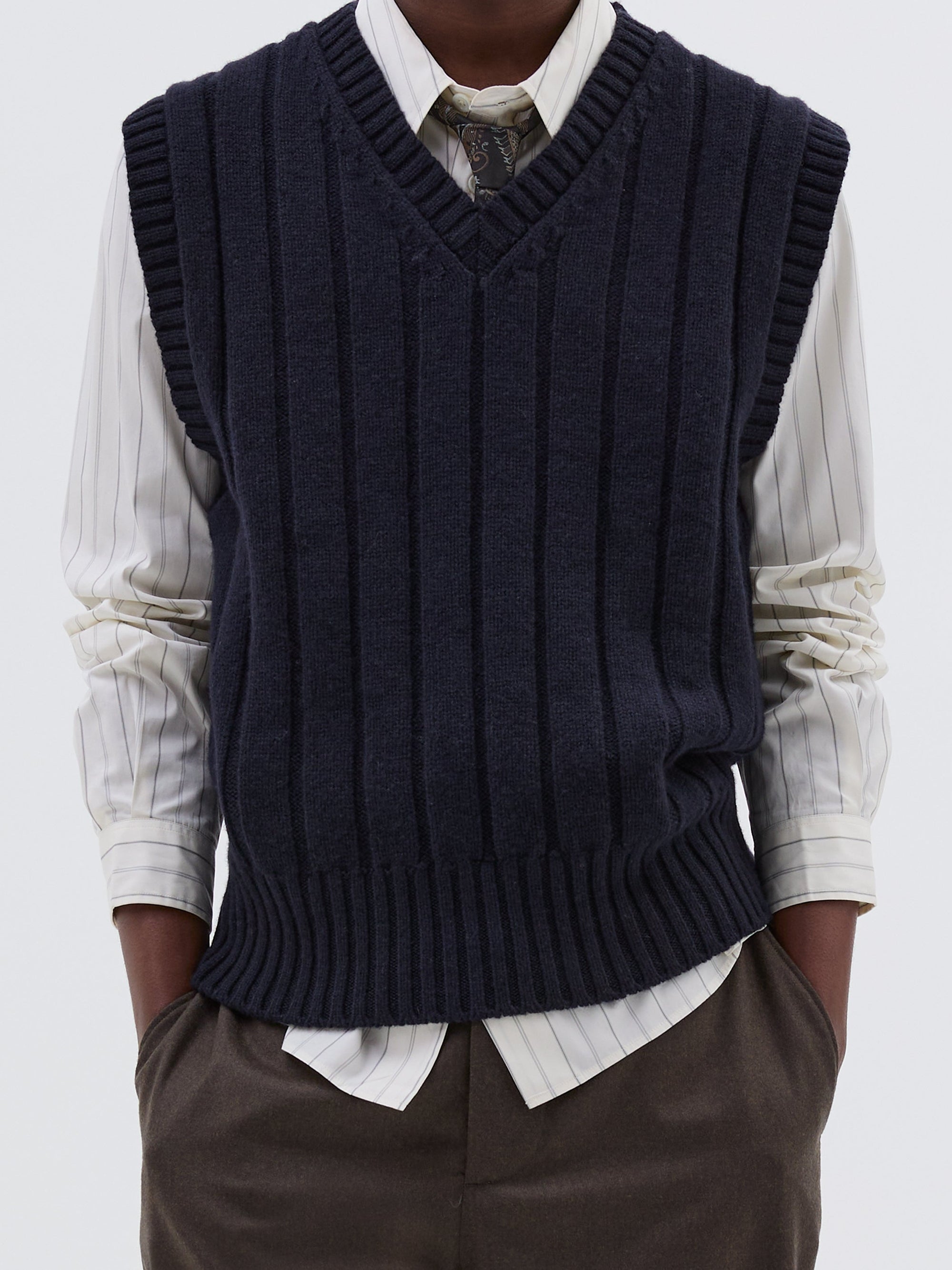 Pull boxy sans manches en laine - Navy