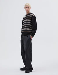 Pull col rond à motif Fair Isle abstrait - Black & Natural & Grey