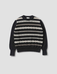 Pull col rond à motif Fair Isle abstrait - Black & Natural & Grey