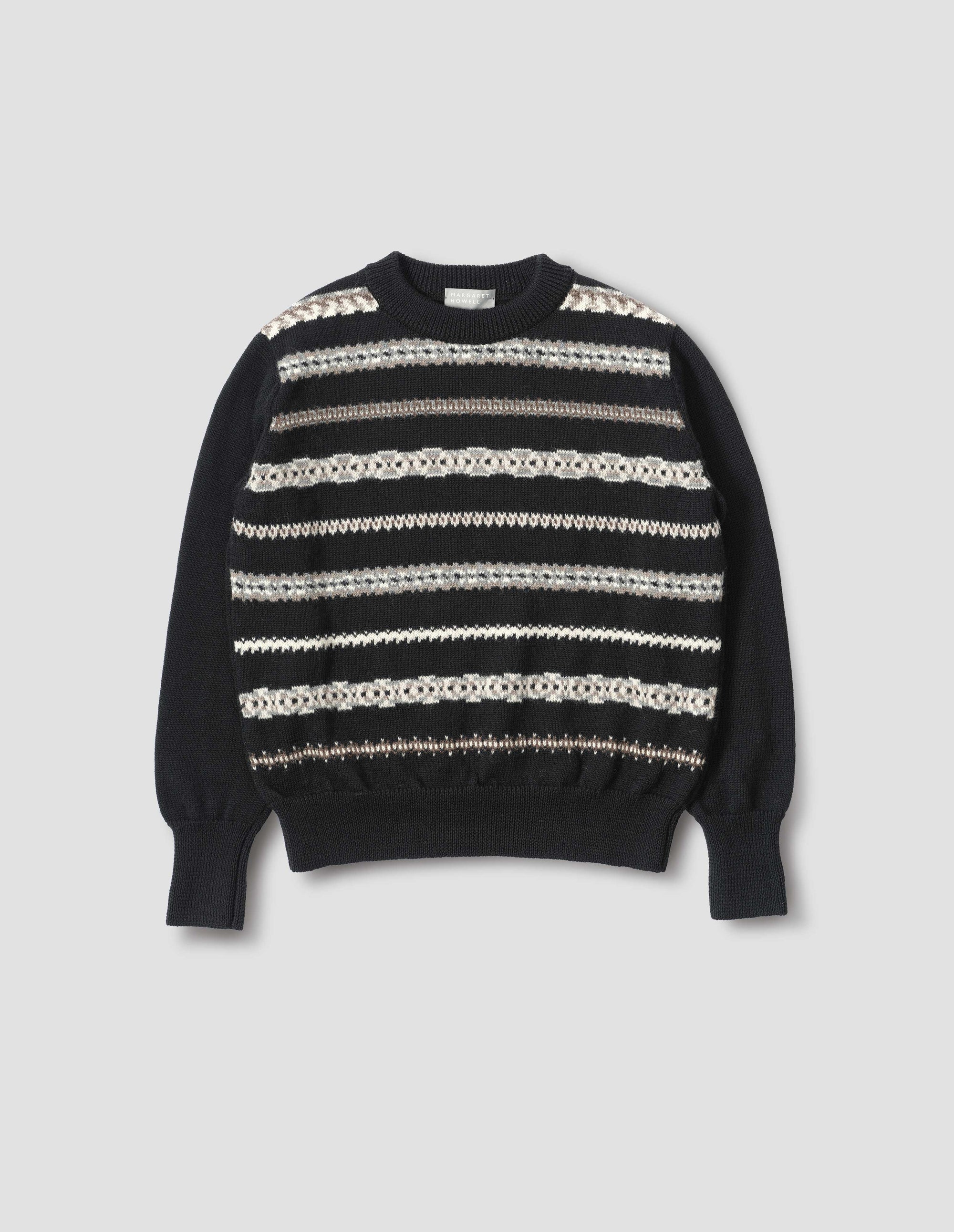 Pull col rond à motif Fair Isle abstrait - Black & Natural & Grey