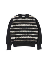 Wool jumper with a round neck and abstract pattern - Black & Natural