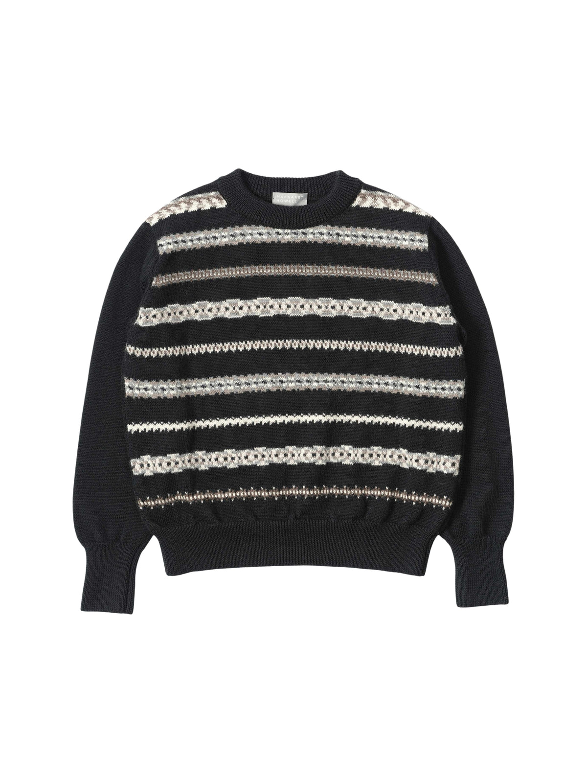 Wool jumper with a round neck and abstract pattern - Black & Natural
