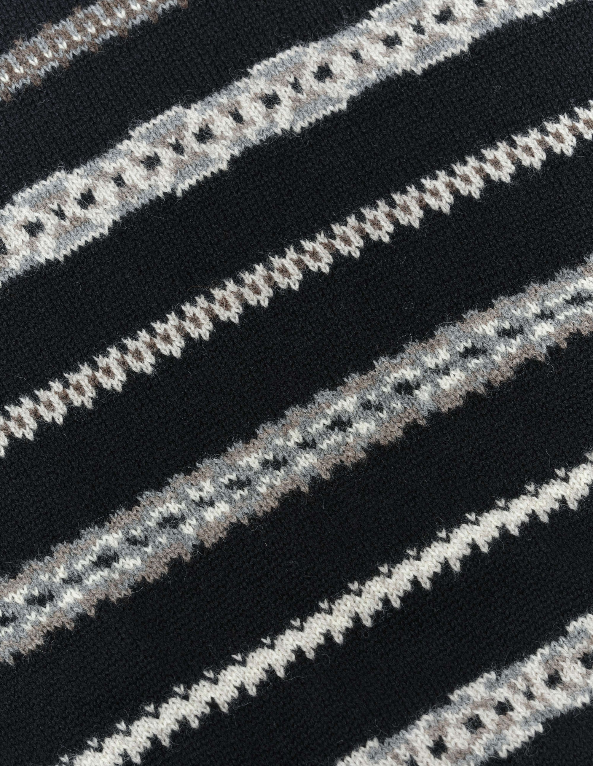 Pull col rond à motif Fair Isle abstrait - Black & Natural & Grey