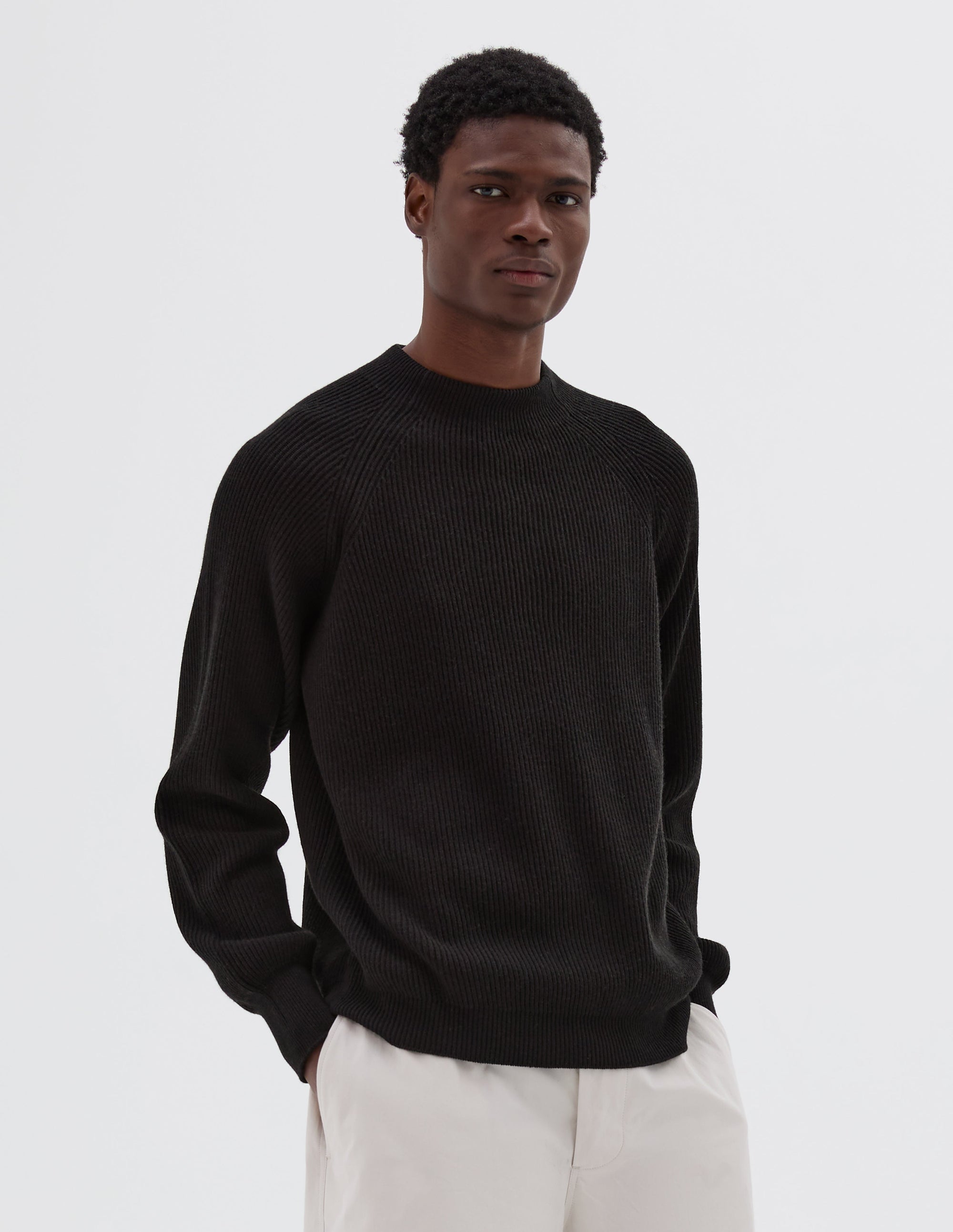 Pull col rond en maille côtelée - Black