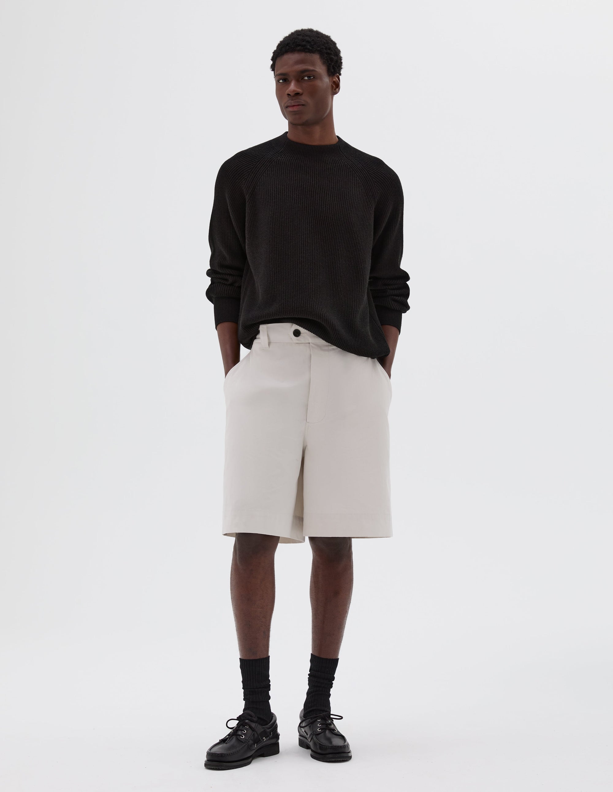 Pull col rond en maille côtelée - Black