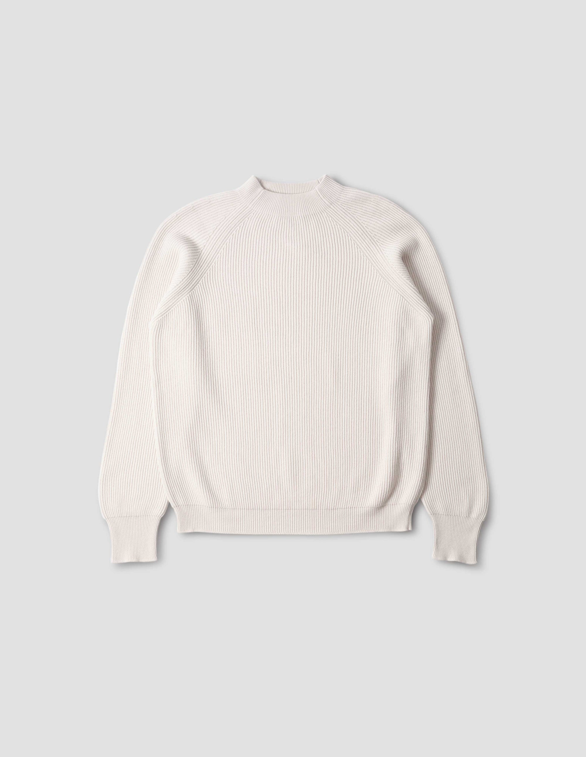 Pull col rond en maille côtelée - Beige & White