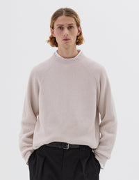 Pull col rond en maille côtelée - Beige & White