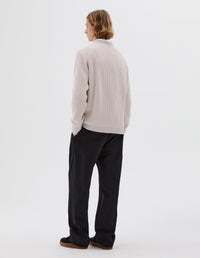 Pull col rond en maille côtelée - Beige & White