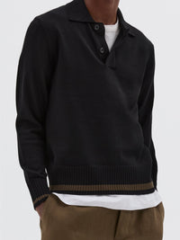 Wool polo shirt with contrasting stripes - Black & Green