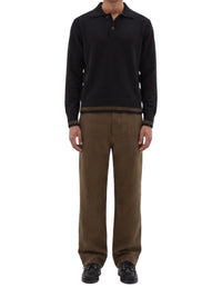 Wool polo shirt with contrasting stripes - Black & Green
