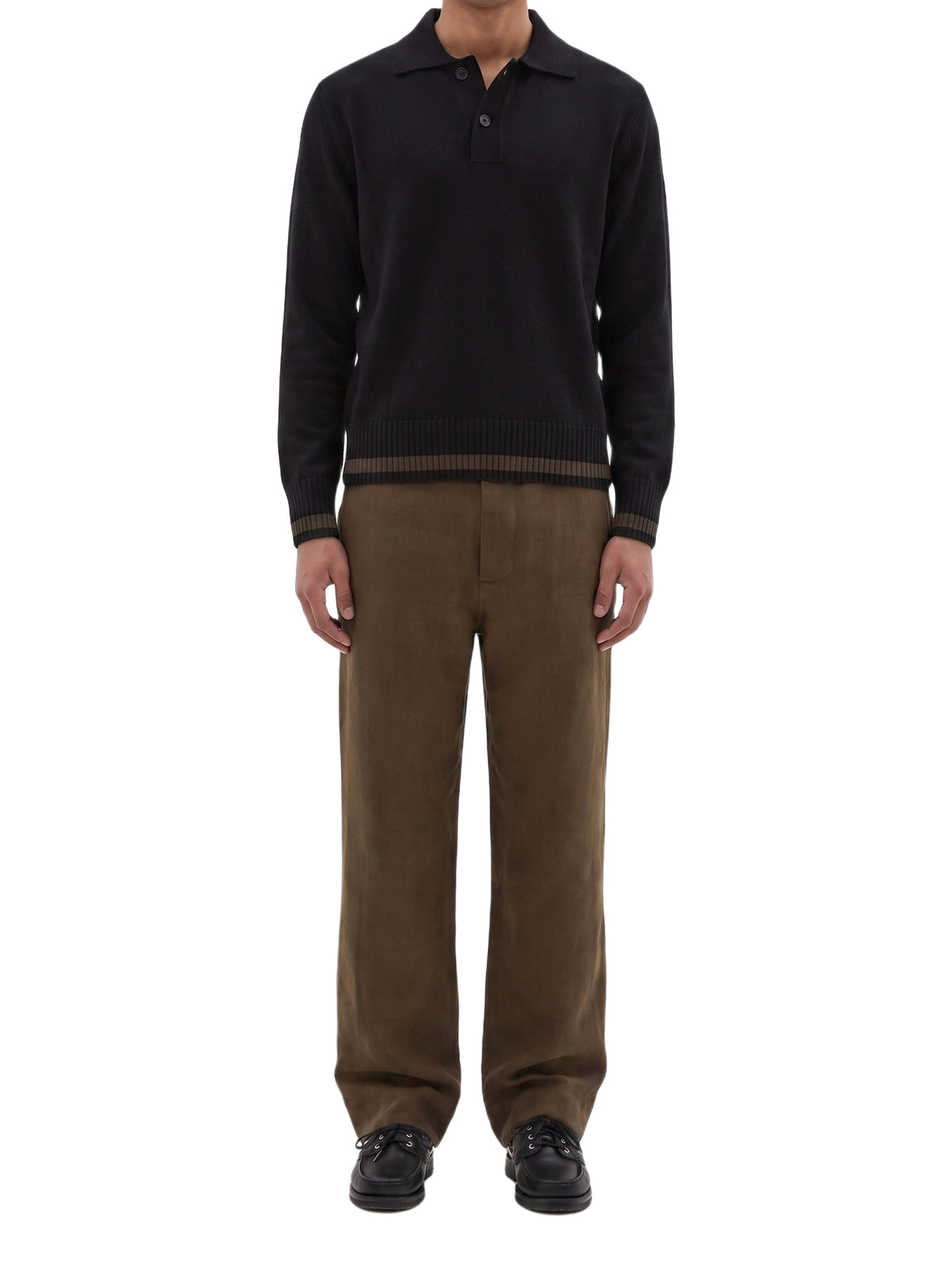 Wool polo shirt with contrasting stripes - Black & Green