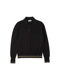 Wool polo shirt with contrasting stripes - Black & Green